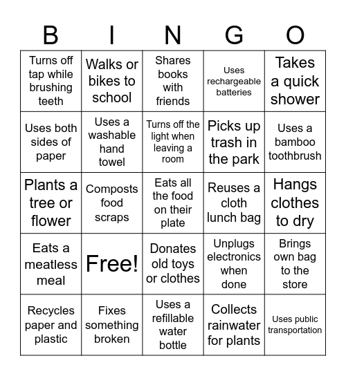 Go Green! Bingo Card