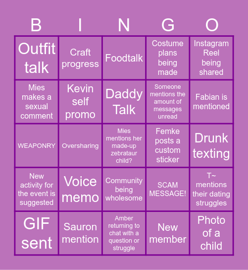 RF Groupchat Bingo Card