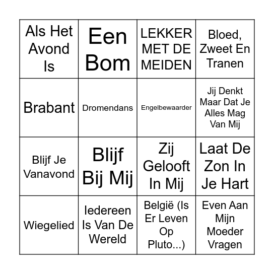 Foute Muziek Bingo - Mary Jane Holland Bingo Card