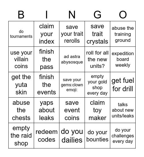 Untitled Bingo Card