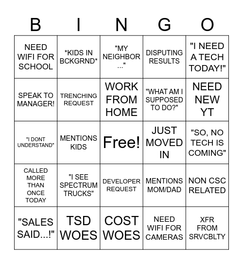Call Center Baby Shower Bingo Card