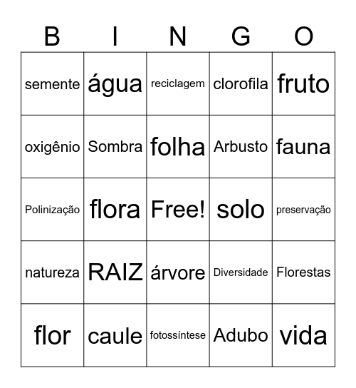 Educação Ambiental Bingo Card