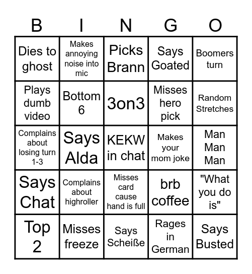 SuperJJ Bingo Card