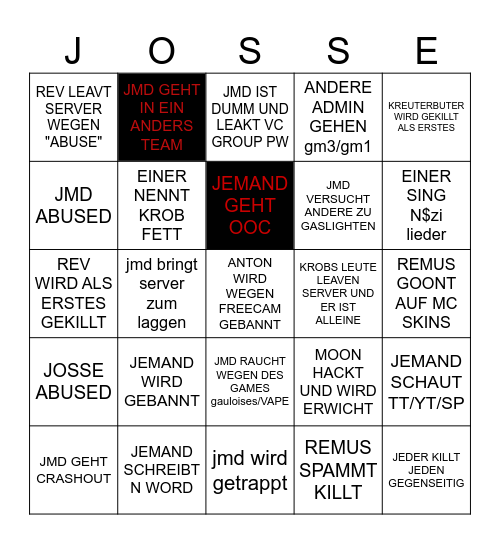 JOSSEMC Bingo Card