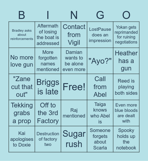 Marines episode 74 Bingo Card