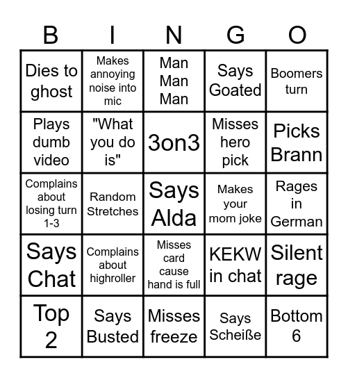 SuperJJ Bingo Card