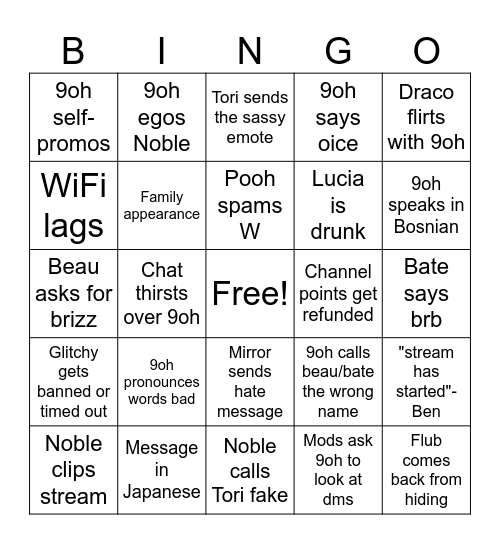 OHGOON BINGO Card