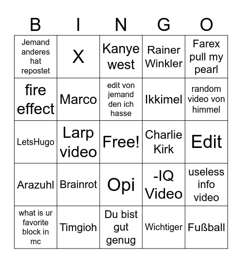Tiktok fyp bingo Card