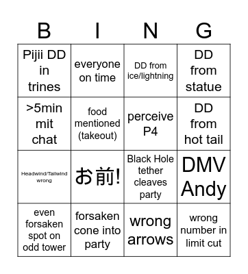 Kefka Prog Bingo Card