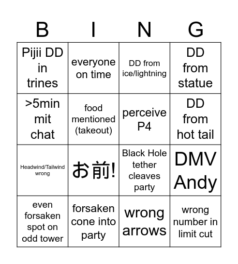Kefka Prog Bingo Card