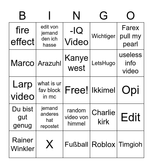 Tiktok Fyp bingo Card