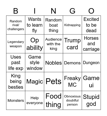 Isekai Bingo Card