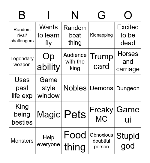 Isekai Bingo Card