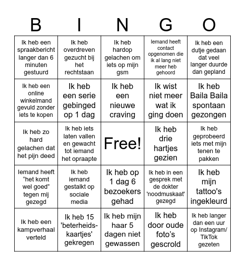 Beterheidsbingo Card