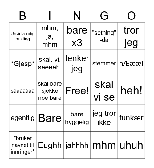 Fabian Bingo Card