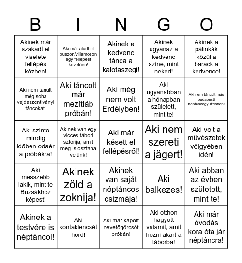 Keress valakit! Bingo Card