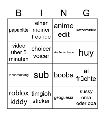 Untitled Bingo Card
