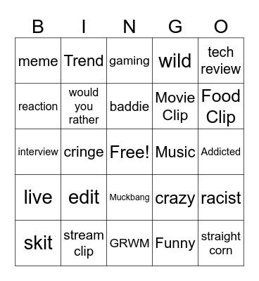tiktok Bingo Card