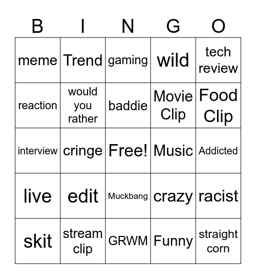 tiktok Bingo Card