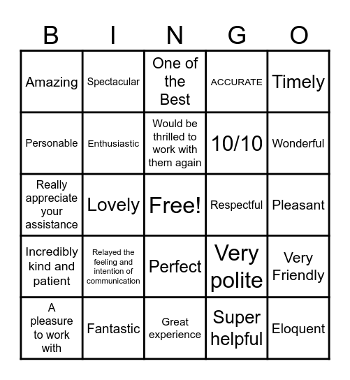 INTERPRETER BINGO Card