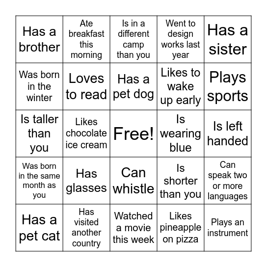 Find someone who... Bingo Card