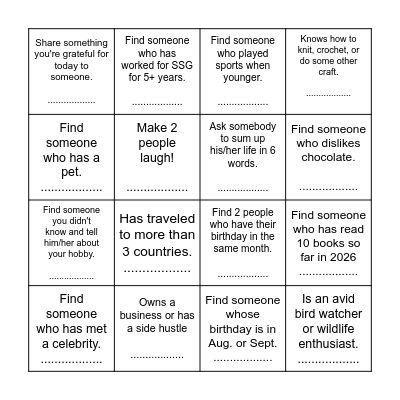 CAS East -Teambuilding BINGO (write name/names) Bingo Card