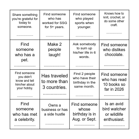 CAS East -Teambuilding BINGO (write name/names) Bingo Card