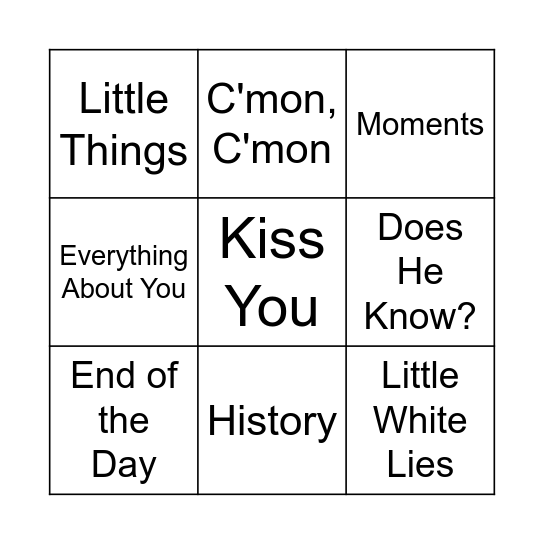 One Direction Music Bingo Card