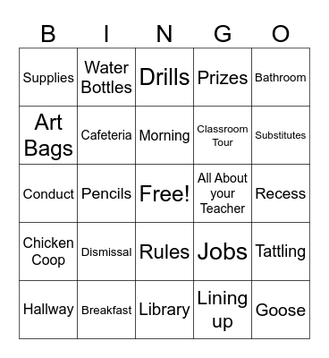 Procedures Bingo Card