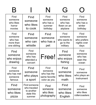 Back to school BINGO Card