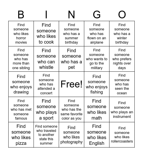 Back to school BINGO Card