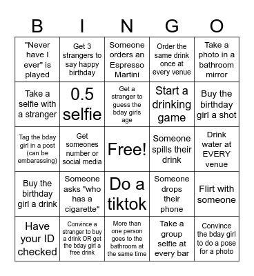 Emily's 27th Birthday Bingo Card