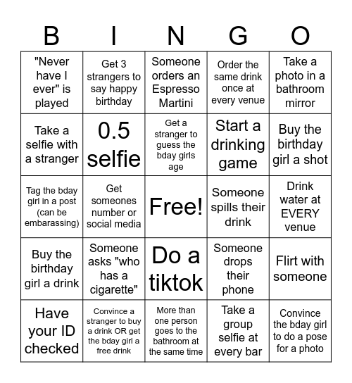 Emily's 27th Birthday Bingo Card