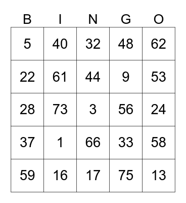 Untitled Bingo Card