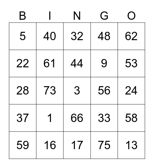 Untitled Bingo Card