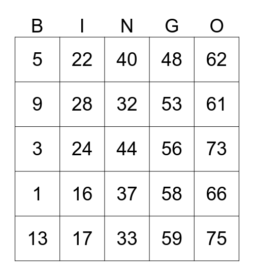 Untitled Bingo Card