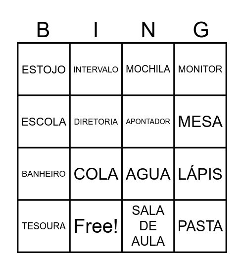 BINGO ENGLISH Bingo Card