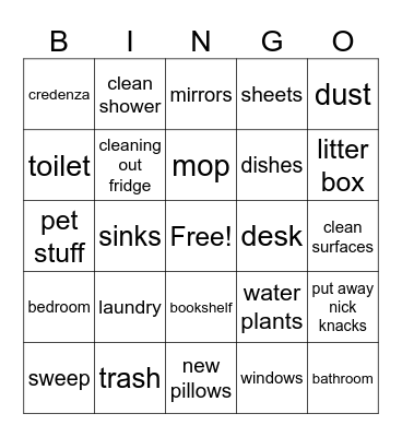 cleaning bingo Card