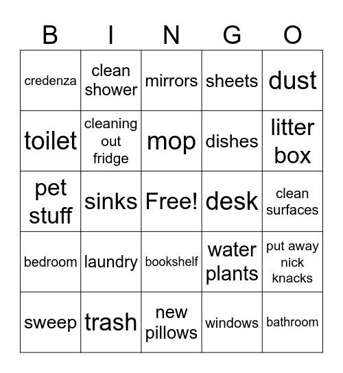 cleaning bingo Card