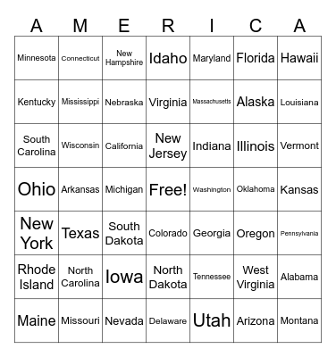 U.S. States Bingo Card