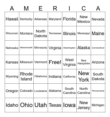 U.S. States (2) Bingo Card