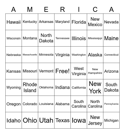 U.S. States (2) Bingo Card