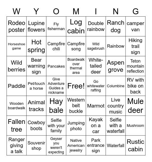 WYOMING BLACK-OUT BINGO Card