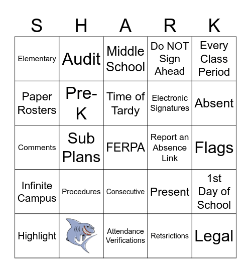 Attendance Bingo Card