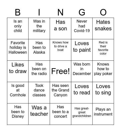 MEET YOUR NEIGHBORS Bingo Card