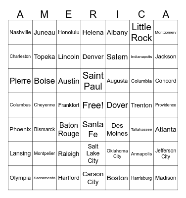 U.S. State Capitals (2) Bingo Card