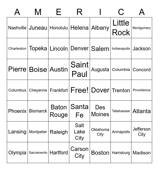 U.S. State Capitals (2) Bingo Card