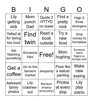 Road trip Bingo Card