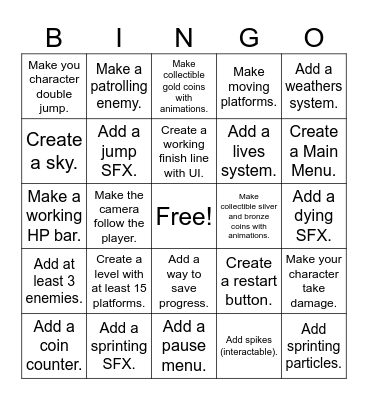 Game Development BINGO Card
