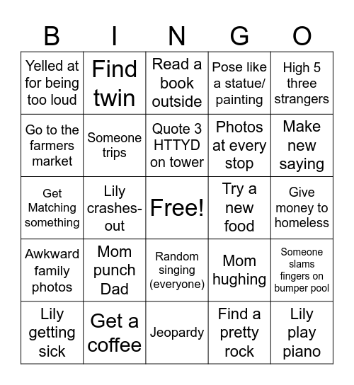 Road trip Bingo Card